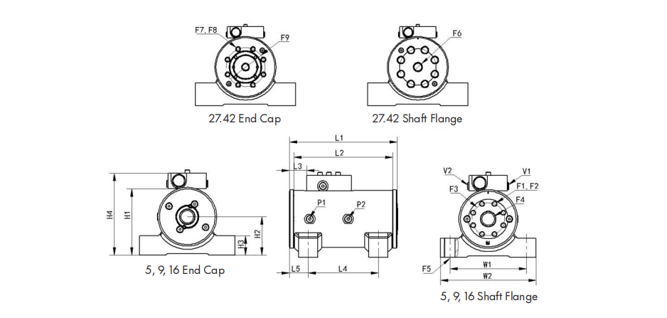 mounting dimension of WL20 hydraulic drive rotary actuator