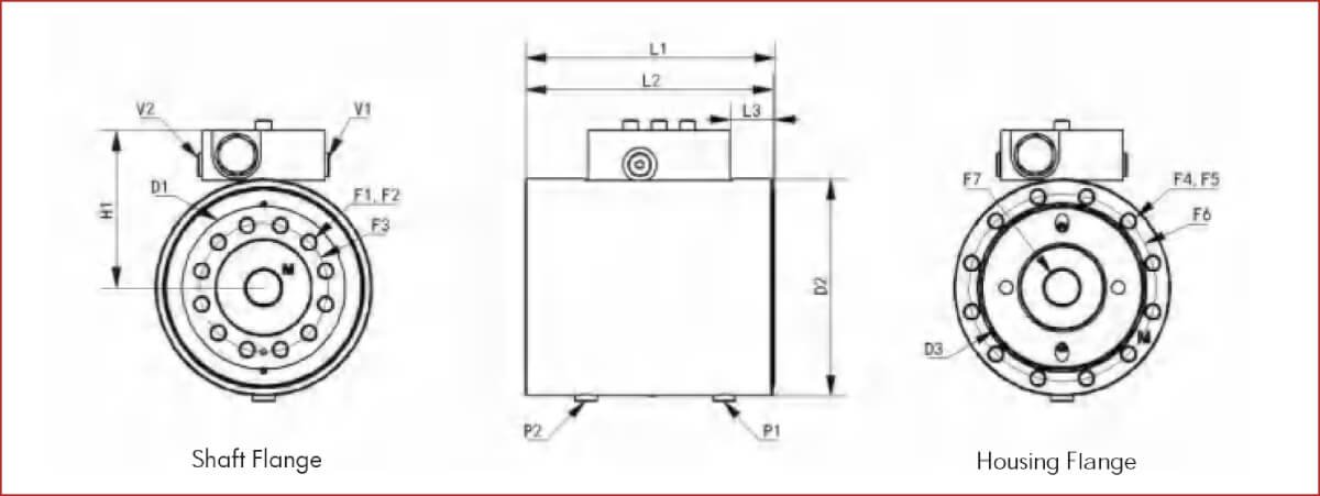 mounting dimensions of WL10 helical hydraulic rotary actuator