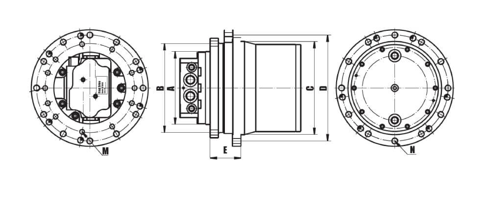 connection dimensions of WTM-06I hydraulic track motor