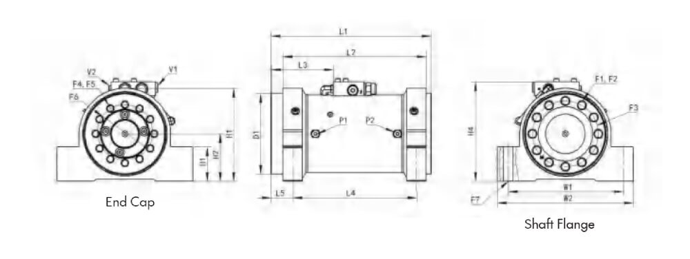 foot mount dimensions of WL30 helical rotary hydraulic actuator